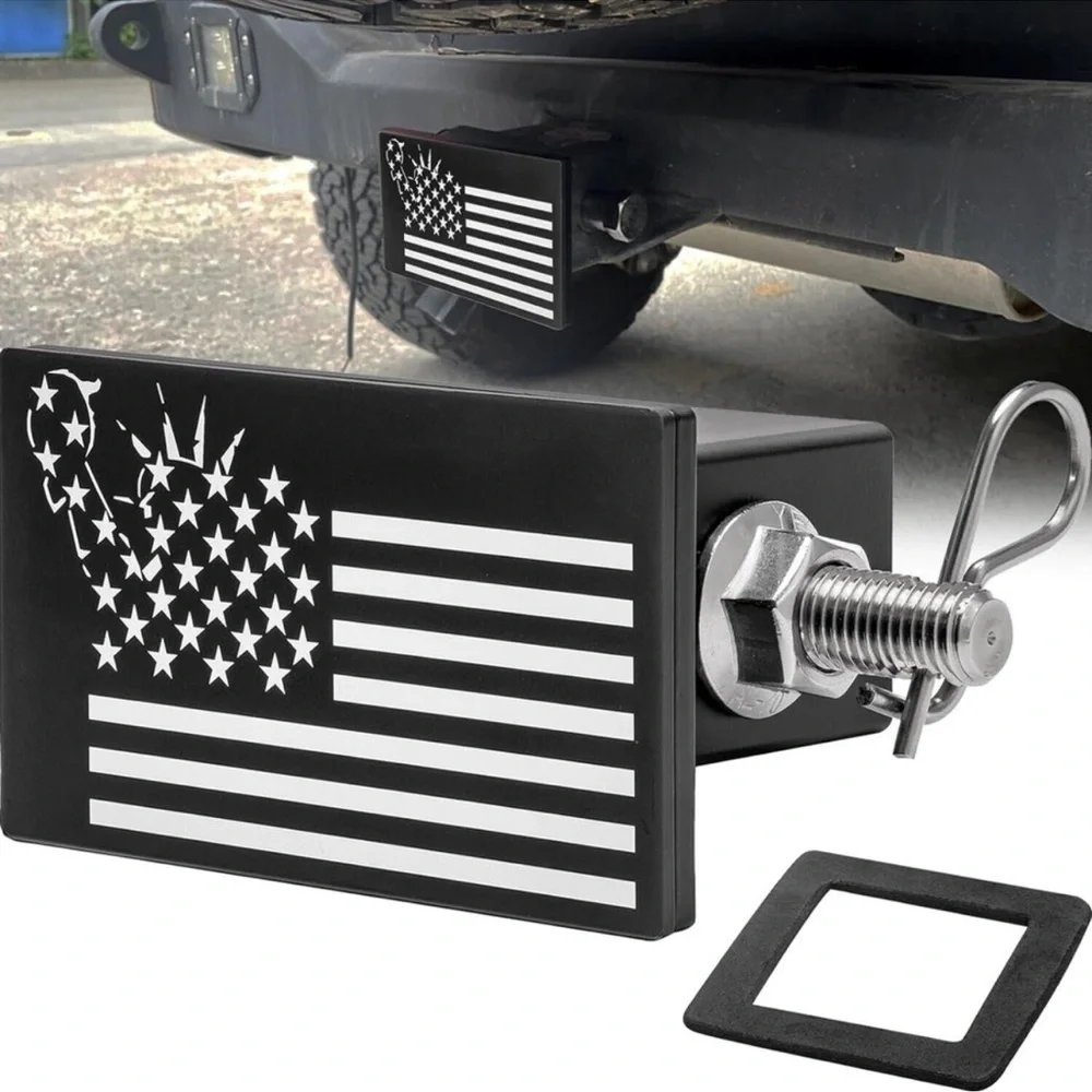 Black Trailer Tow Hitch Cover Plug USA Flag Statue Liberty Aluminum 2